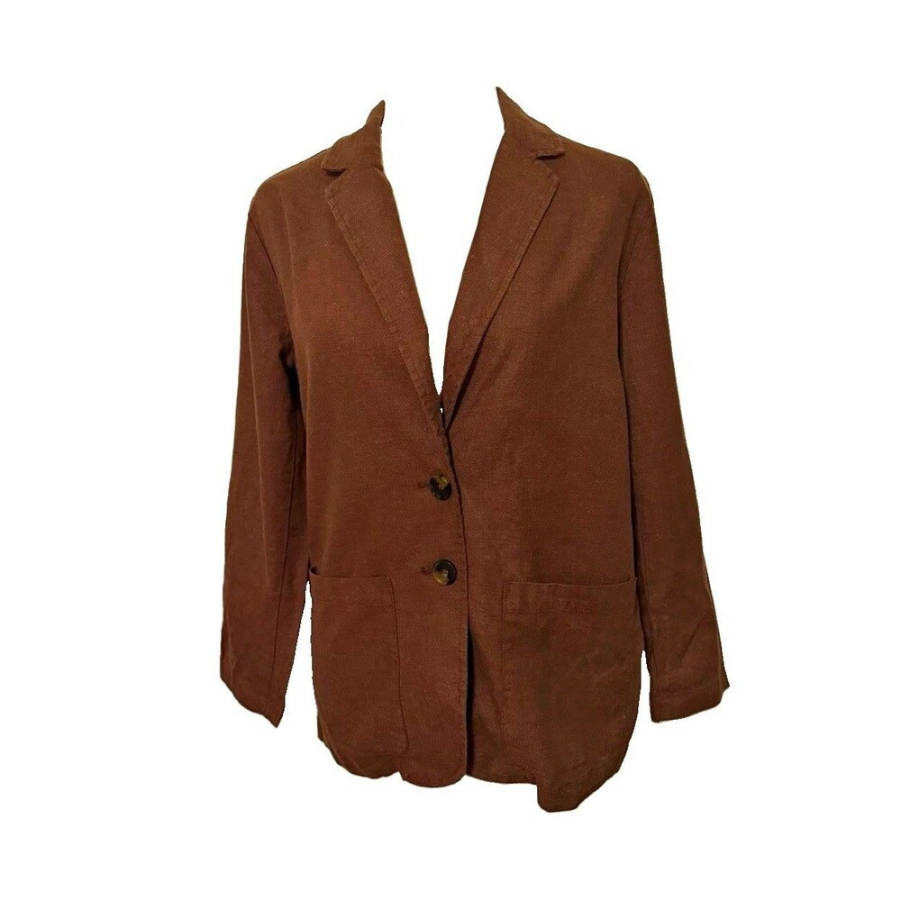 Marine Layer Women's Brown XS Cotton Woven Notch Lapel 2-Button Blazer Pockets